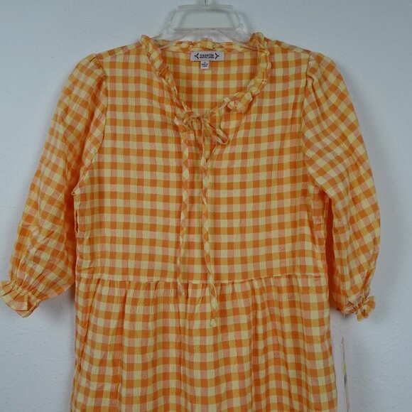 Nanette Lepore Gingham Check Dress Women's Size 4 Orange Yellow Cottagecore - Picture 2 of 8